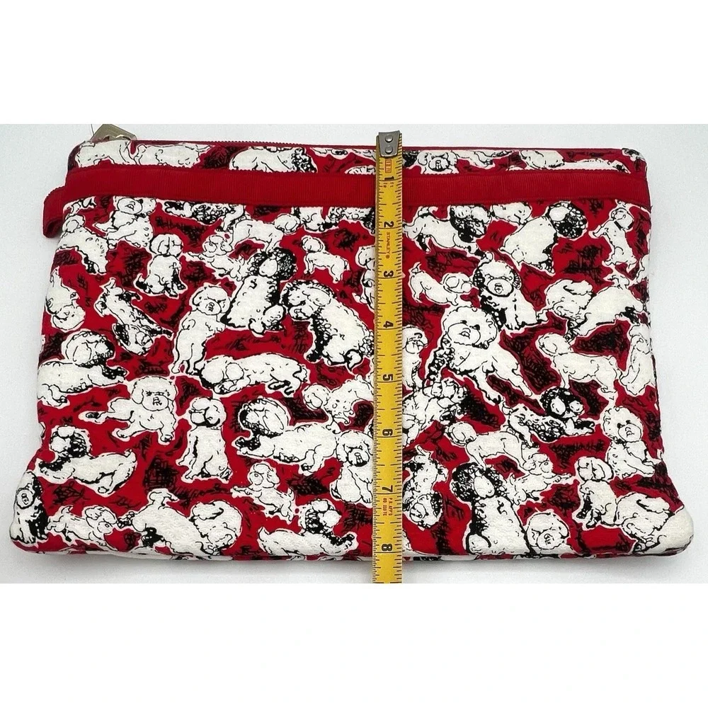 Caroline Herrera Red Matching Glasses Case and Large Makeup Bag Puppies Lot